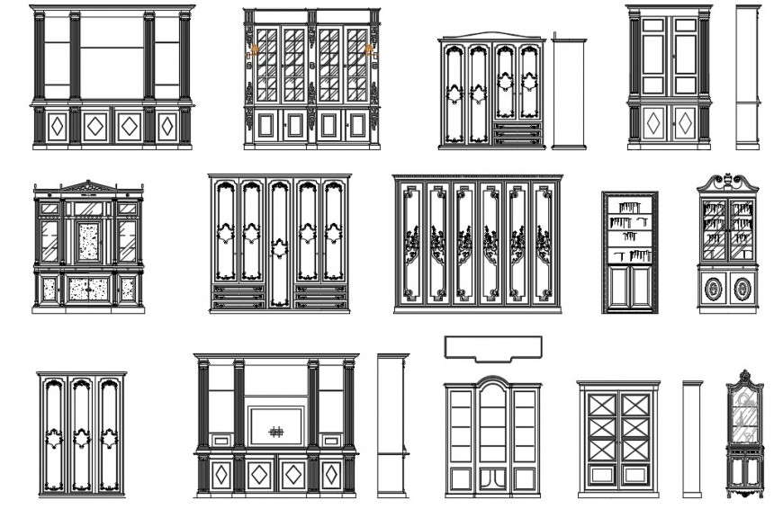 CAd drawings details of front and side elevation of bookcases Cadbull